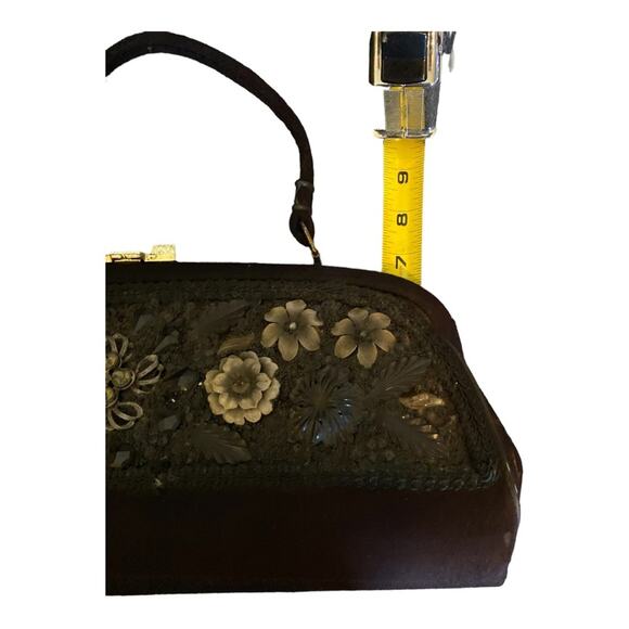 Vintage Caron of Houston Handcrafted Beaded Jeweled & Embroidered Black Bag - Picture 5 of 9